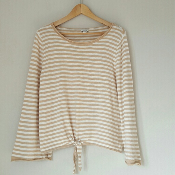 J. Crew Sweaters - J Crew tan white striped front knot sweater